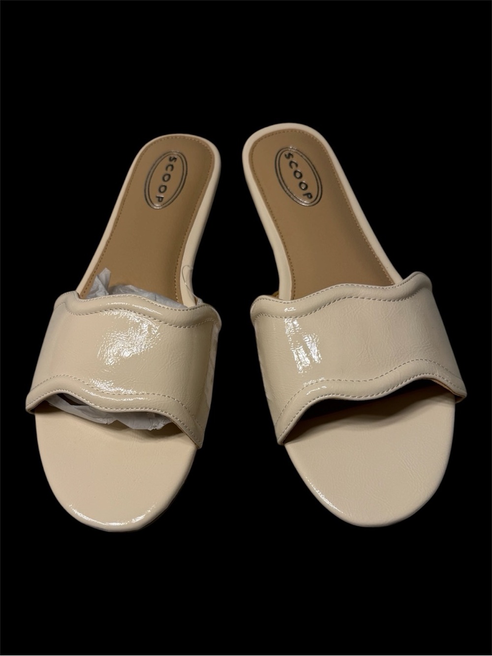 Scoop Cream Patent Slide Flats — Easy Slip-On Comfort Size 10